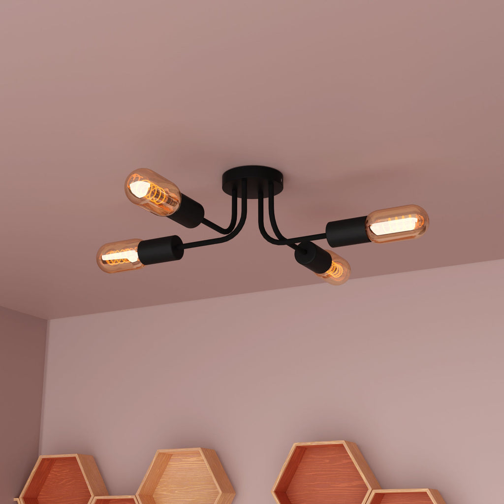 Modern Black 4-Way Adjustable Sputnik Semi Flush Mount Ceiling Light