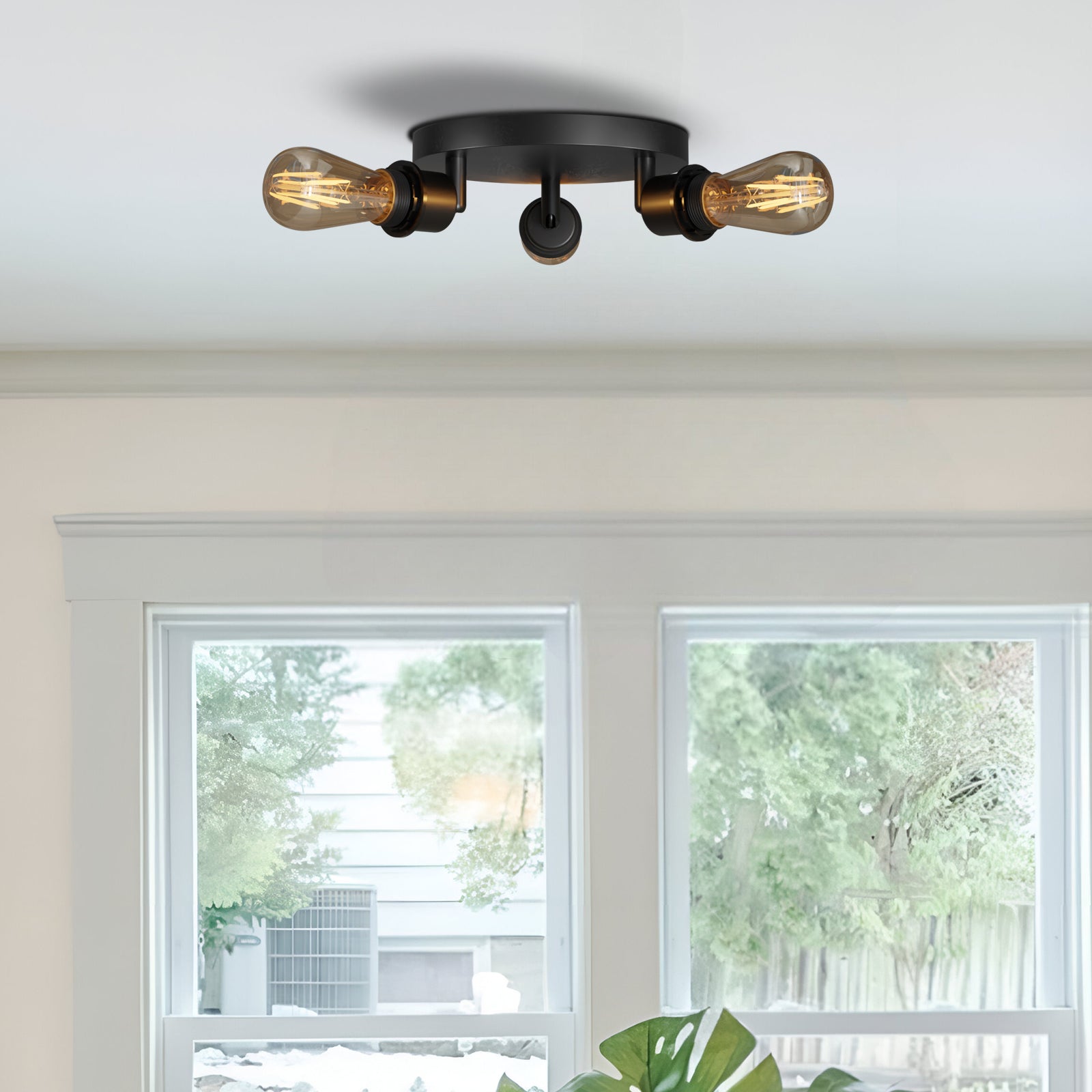 Modern Black Metal 3-Way Adjustable Semi Flush Mount Ceiling Light Fixture