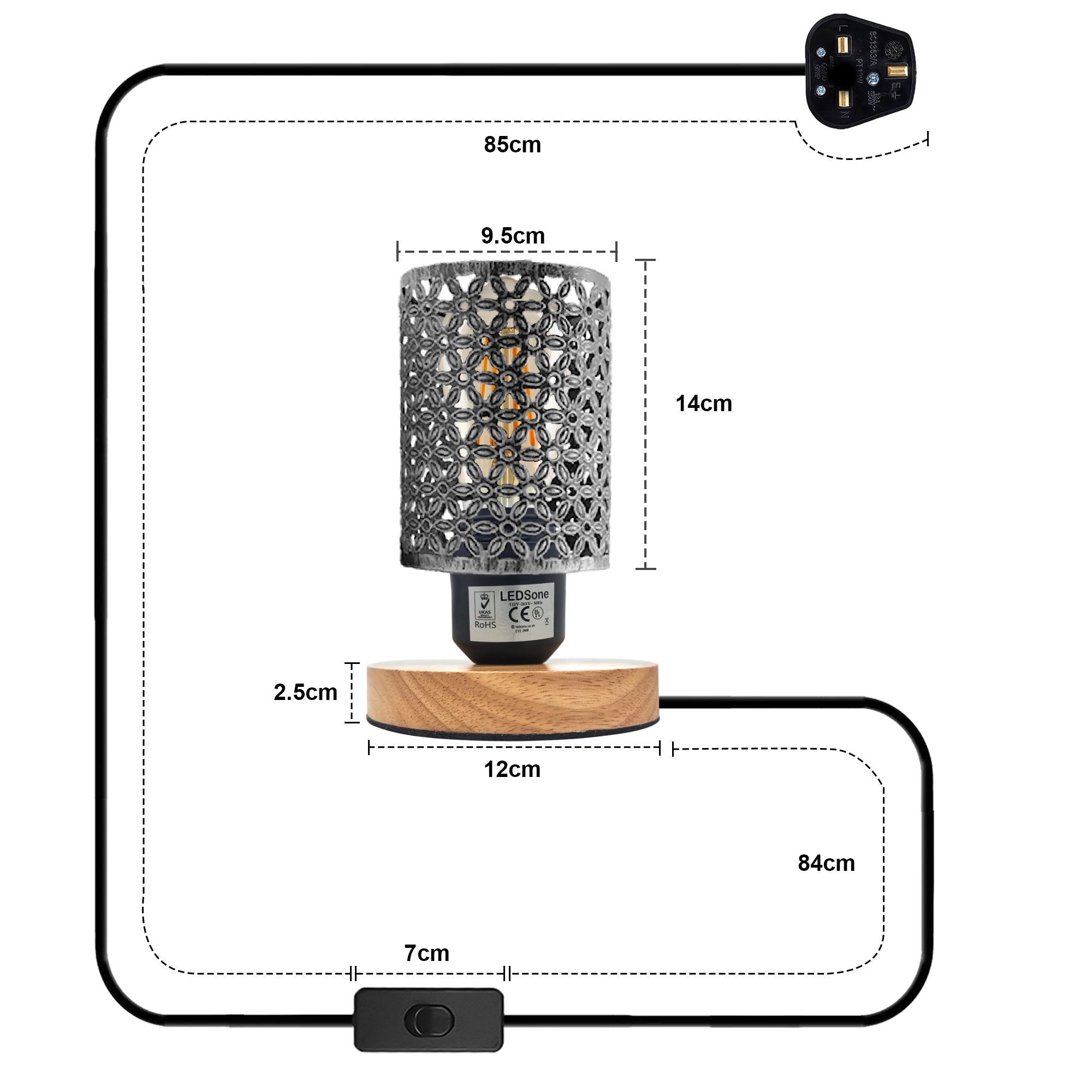 Industrial Metal Barrel Cage Table Lamp with Natural Wood Stand