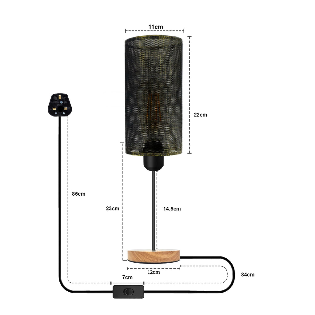 Industrial Metal Cage Table Lamp with Wooden Base, Modern Bedside Desk Light