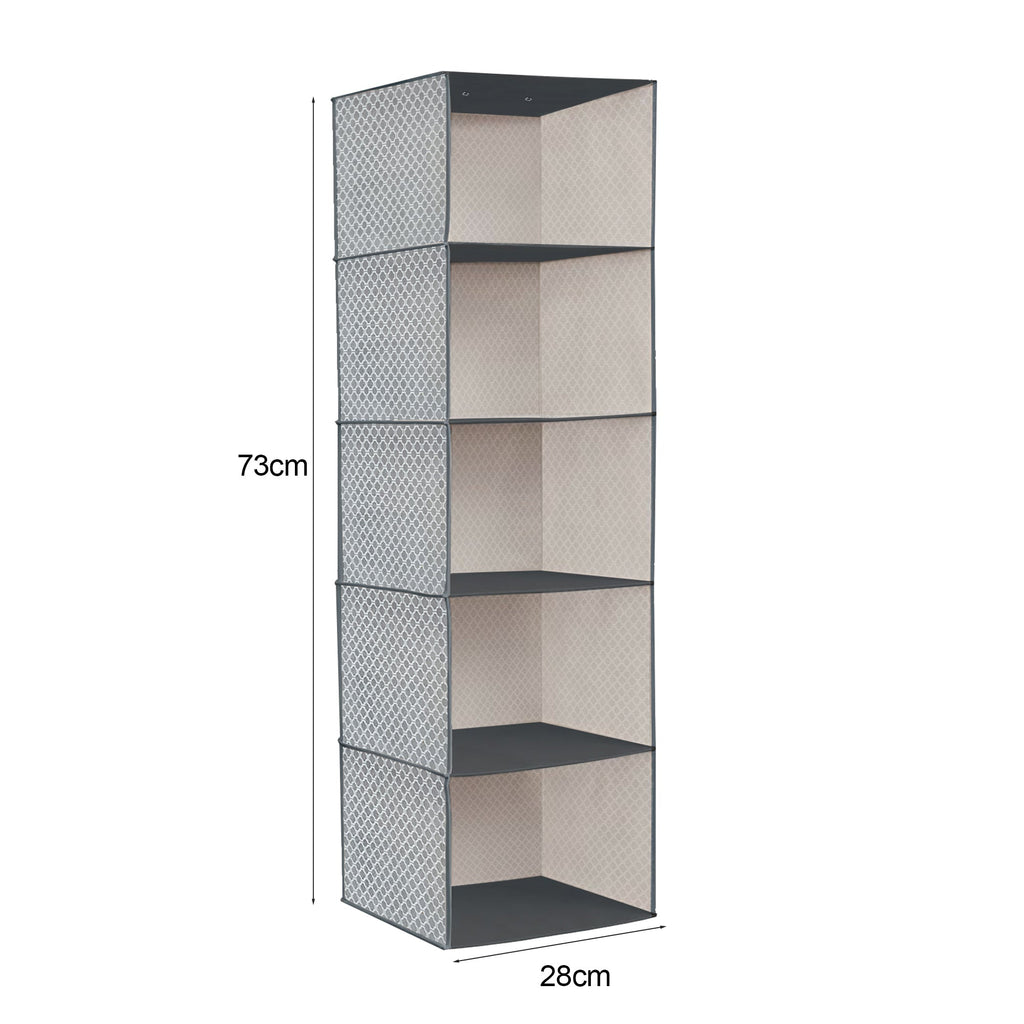 5-Shelf Fabric Hanging Closet Organizer Wardrobe Storage Unit Clothes Shelves