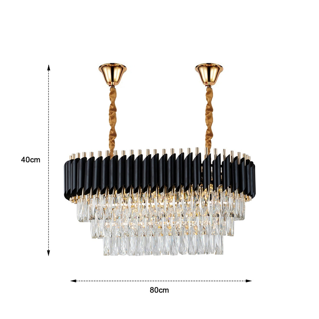 Modern Black Gold Crystal Chandelier & Matching Wall Sconce Light Set