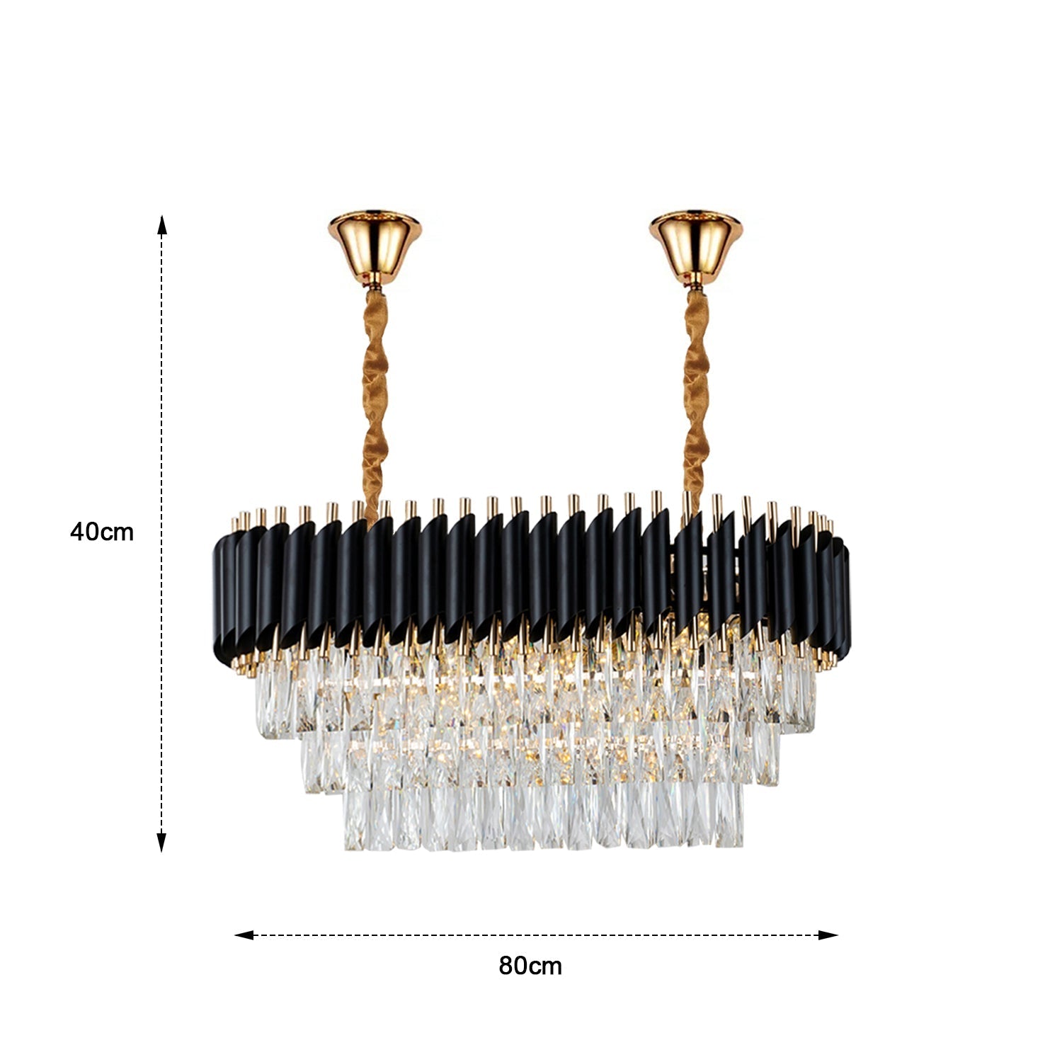 Modern Black Gold Crystal Chandelier & Matching Wall Sconce Light Set