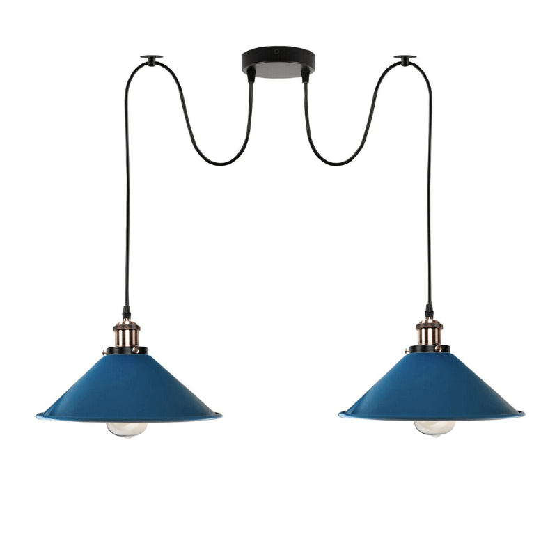 Industrial Retro Dual Metal Cone Pendant Light Fixture, E27 Bulb Base