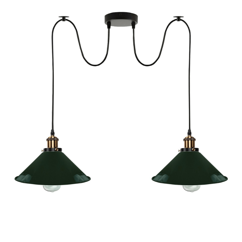 Industrial Retro Dual Metal Cone Pendant Light Fixture, E27 Bulb Base