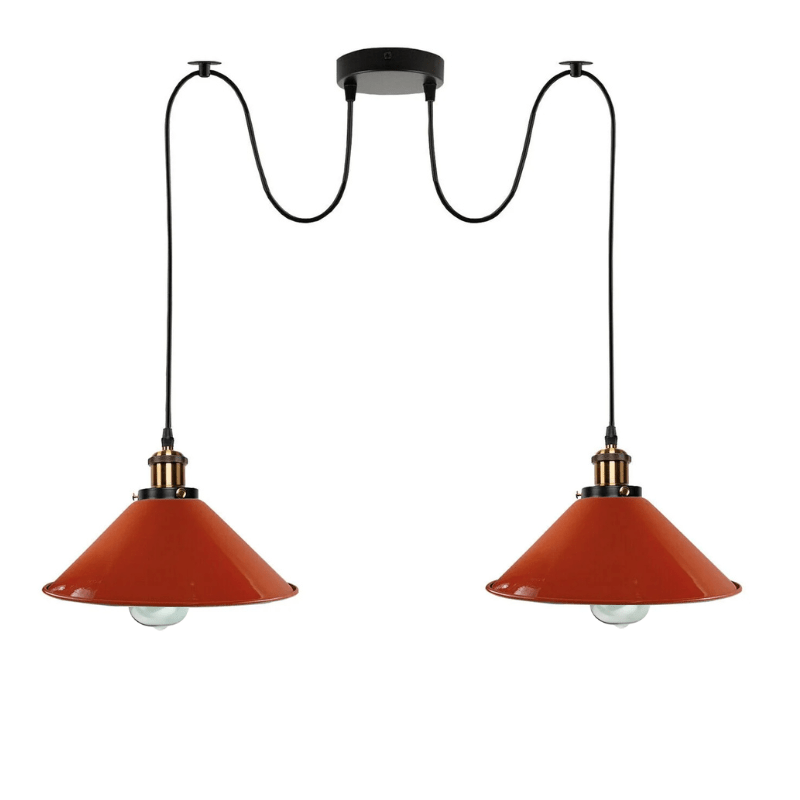 Industrial Retro Dual Metal Cone Pendant Light Fixture, E27 Bulb Base