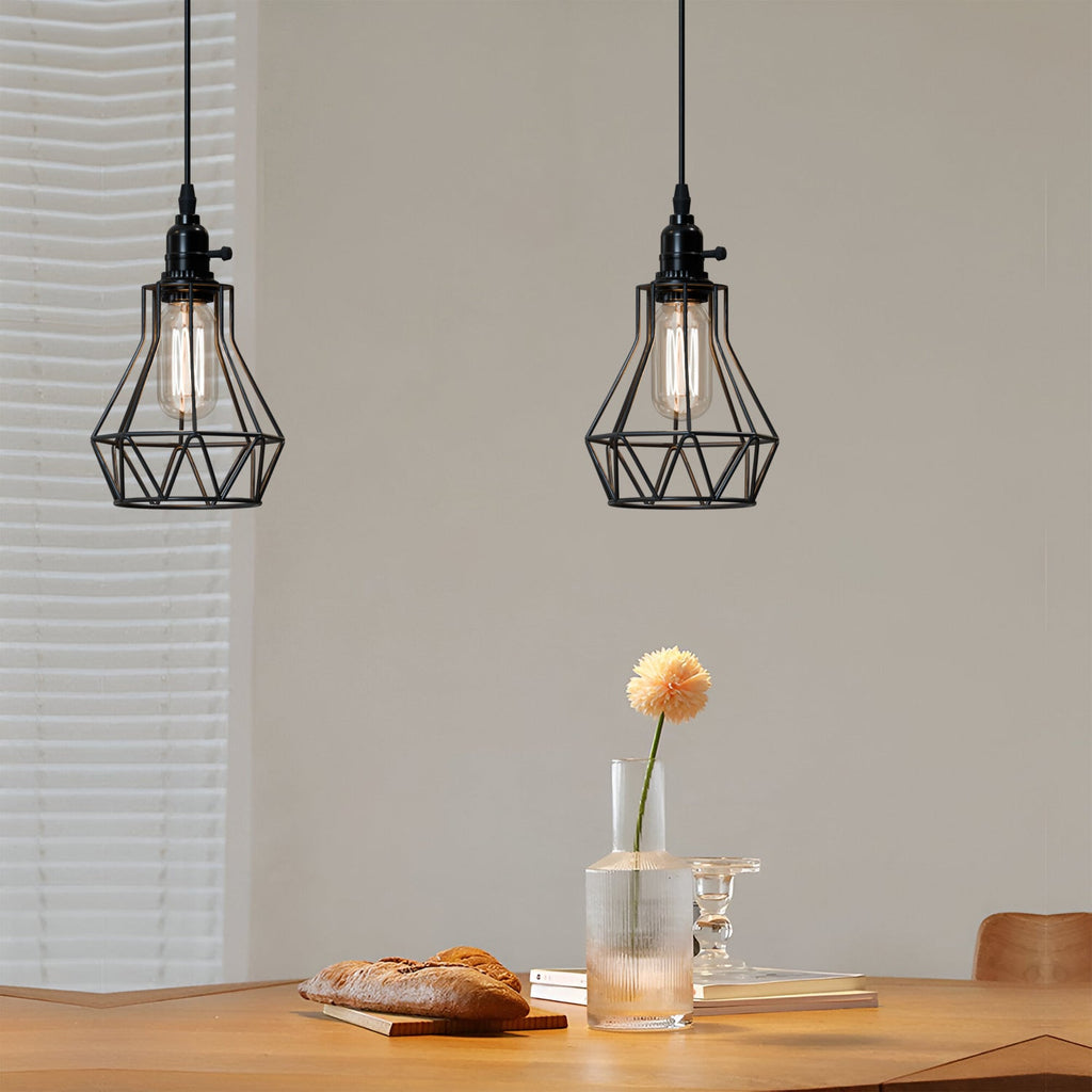 Vintage Industrial Black Metal Cage Pendant Light ~5749