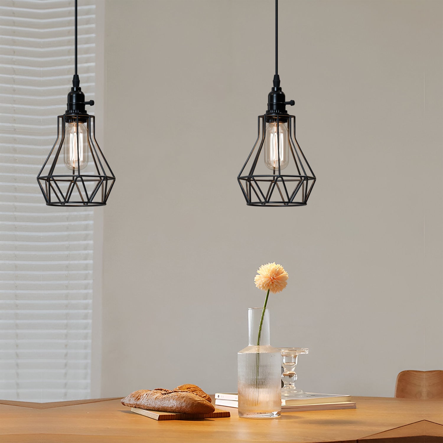 Vintage Industrial Black Metal Cage Pendant Light ~5749