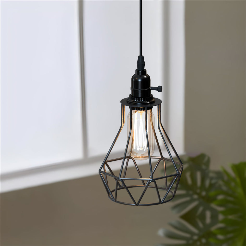 Vintage Industrial Black Metal Cage Pendant Light ~5749