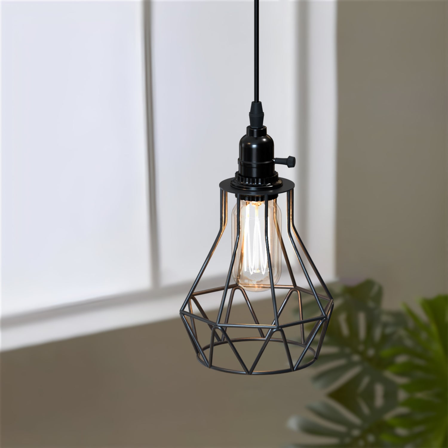 Vintage Industrial Black Metal Cage Pendant Light ~5749