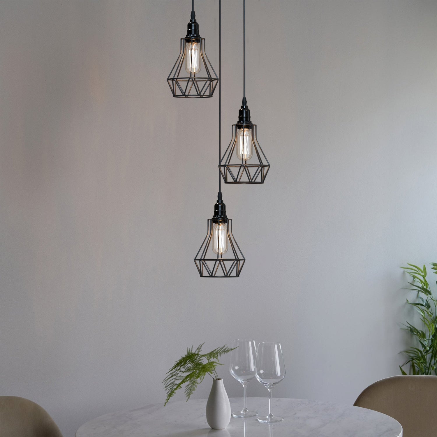 Vintage Industrial Black Metal Cage Pendant Light ~5749