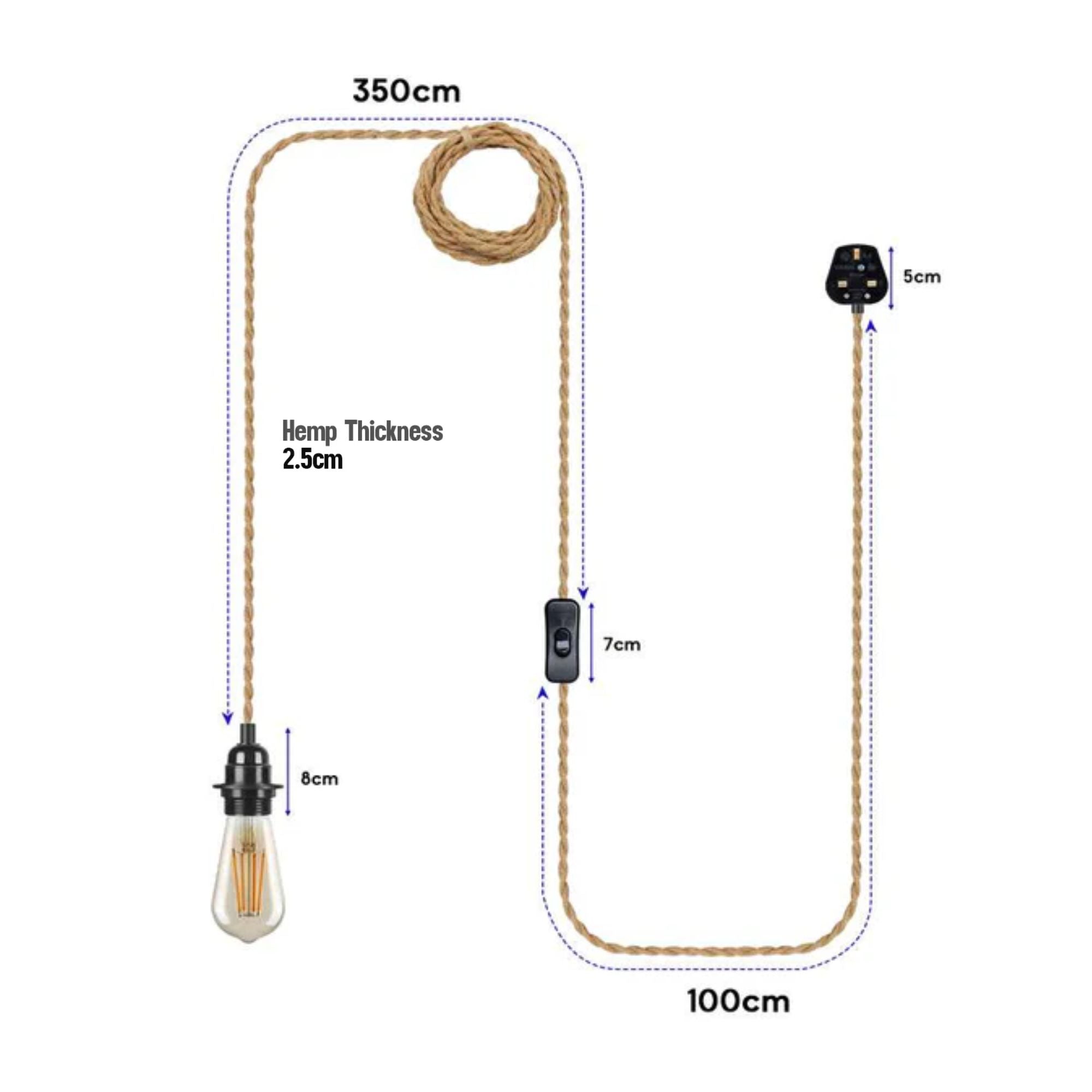 Vintage E27 Hanging Plug-in light with Wall Mount Bracket ~5674