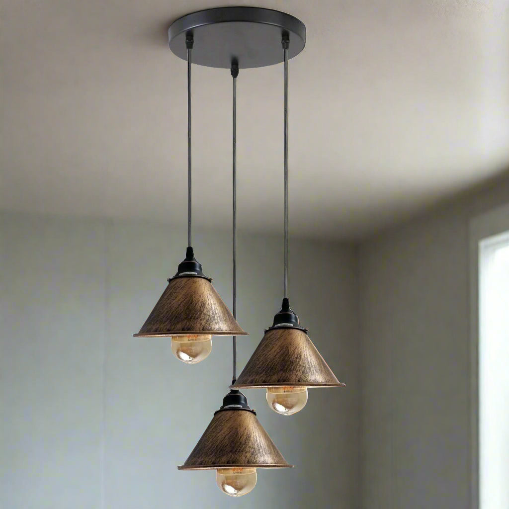 Brushed Copper Industrial Metal Pendant Light Shades for Retro Ceiling Lamps