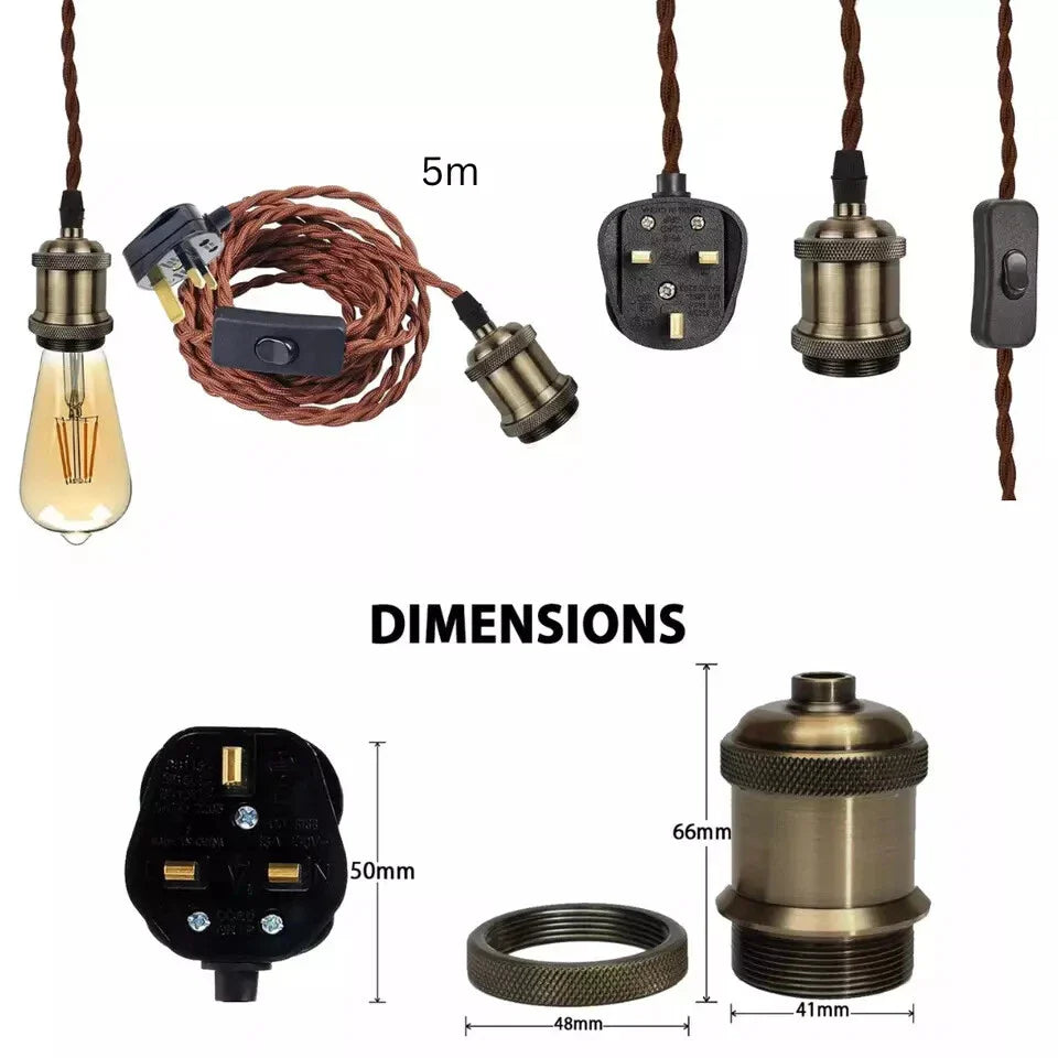Twisted Fabric Flex Pendant Light Kit 5m E27 UK Plug ~6025