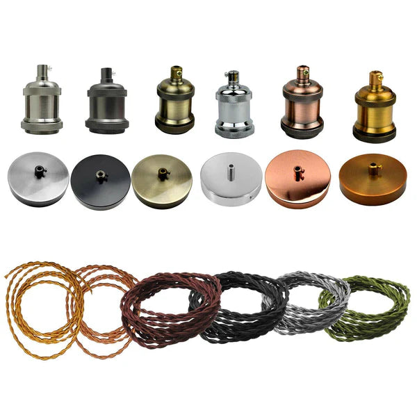 Customizable E27 Ceiling Rose Fabric Cable Pendant Lamp Holder Kit