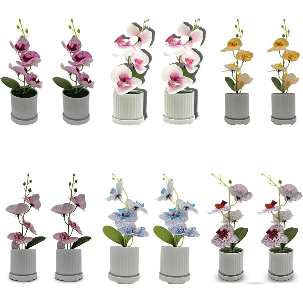 Artificial Orchid with Leaf Potted Plant for Interior Table Decoration~5657