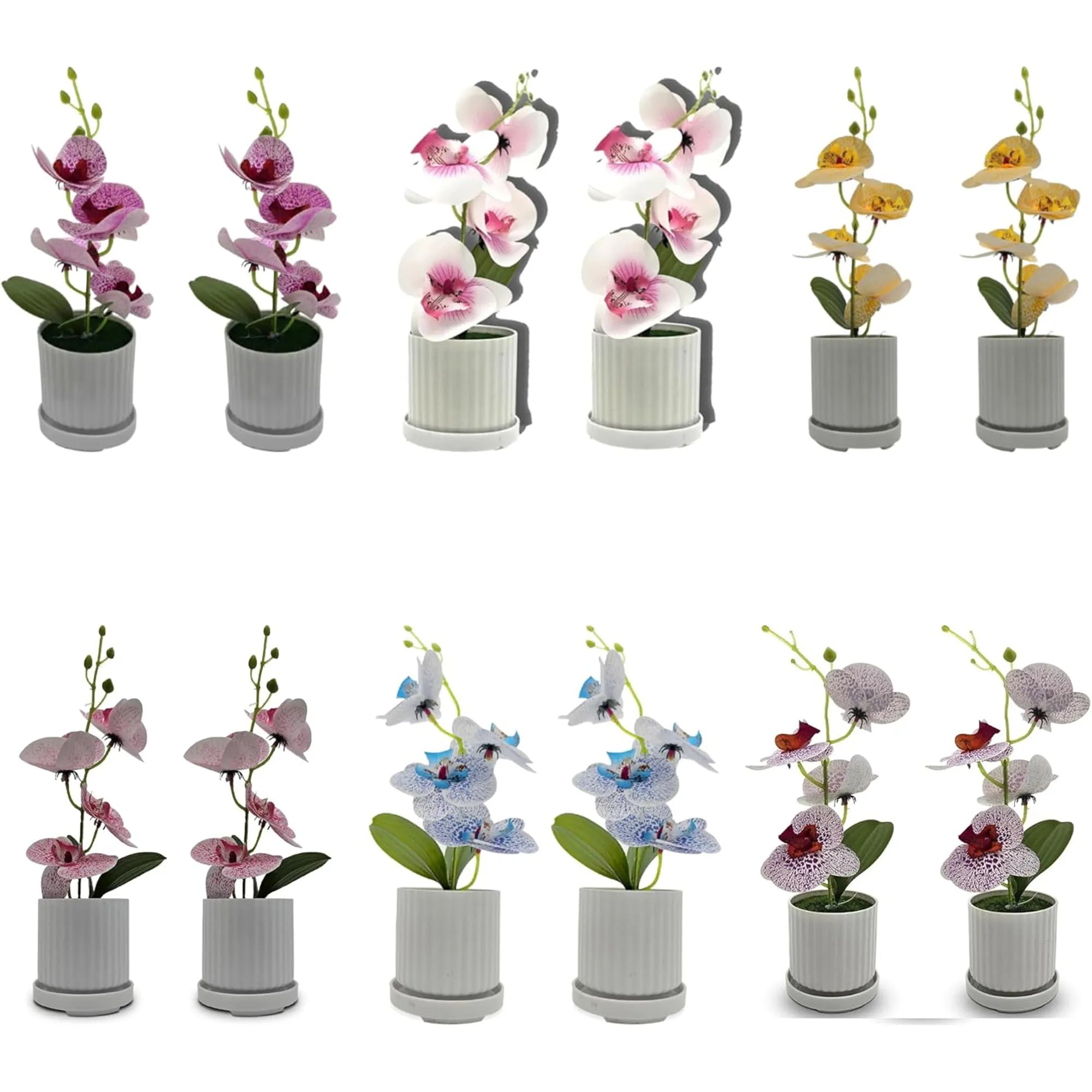 Artificial Orchid with Leaf Potted Plant for Interior Table Decoration~5657