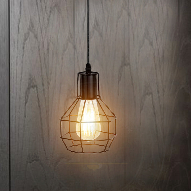 Industrial Metal Wire Cage Pendant Light, Brushed Silver Finish, Adjustable Ceiling Fixture