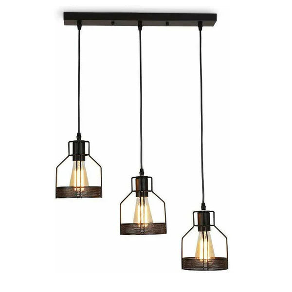 Vintage Industrial Modern 3-Light LED Ceiling Pendant Chandelier with Cage Shades