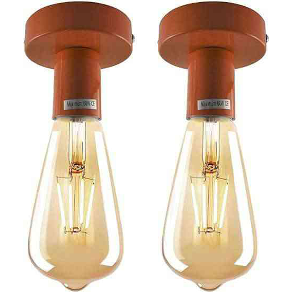 Vintage Industrial Flush Mount Ceiling Light Fixture - E27 Lamp Holder (2-Pack)