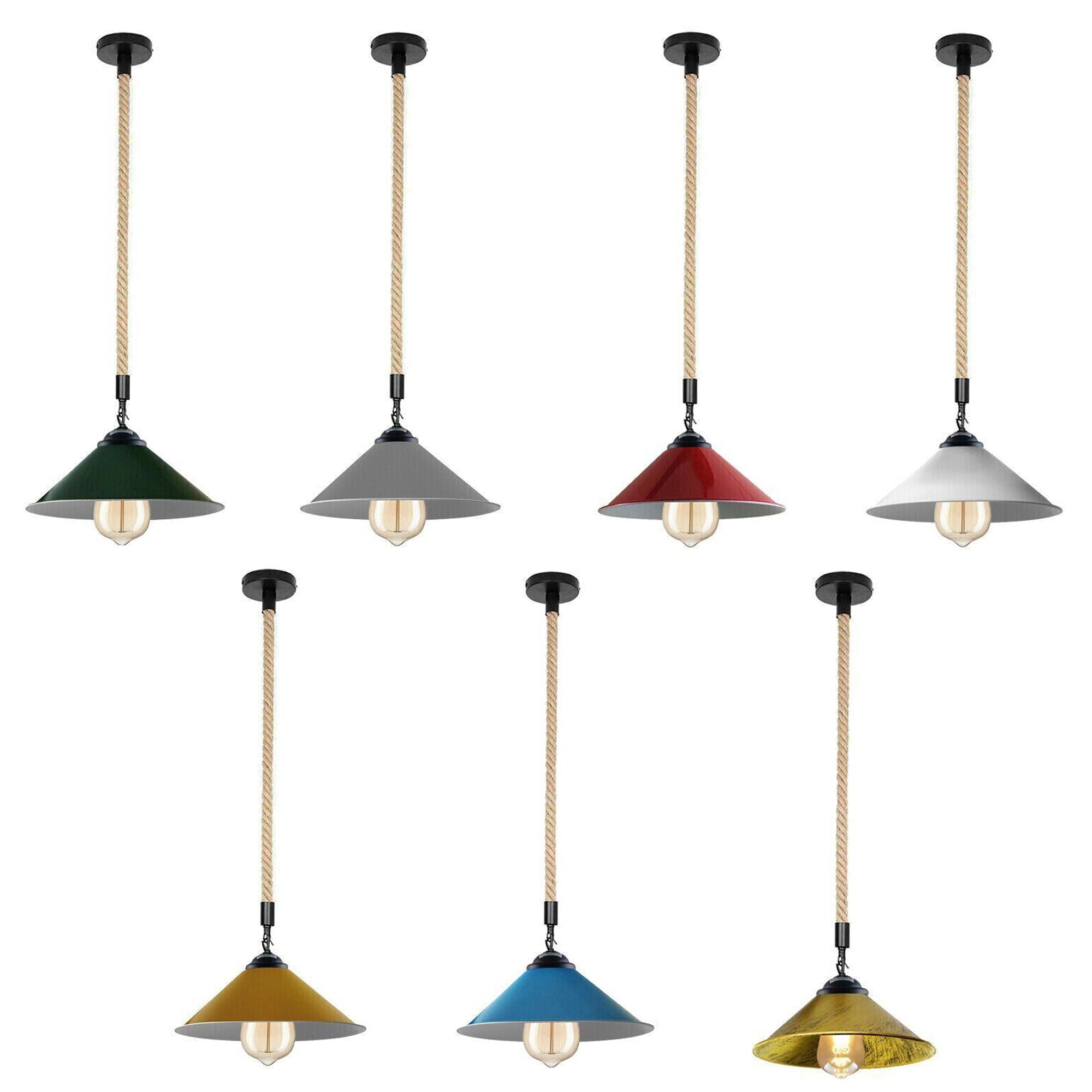 Vintage Industrial Metal Pendant Light with Rustic Hemp Rope Cord