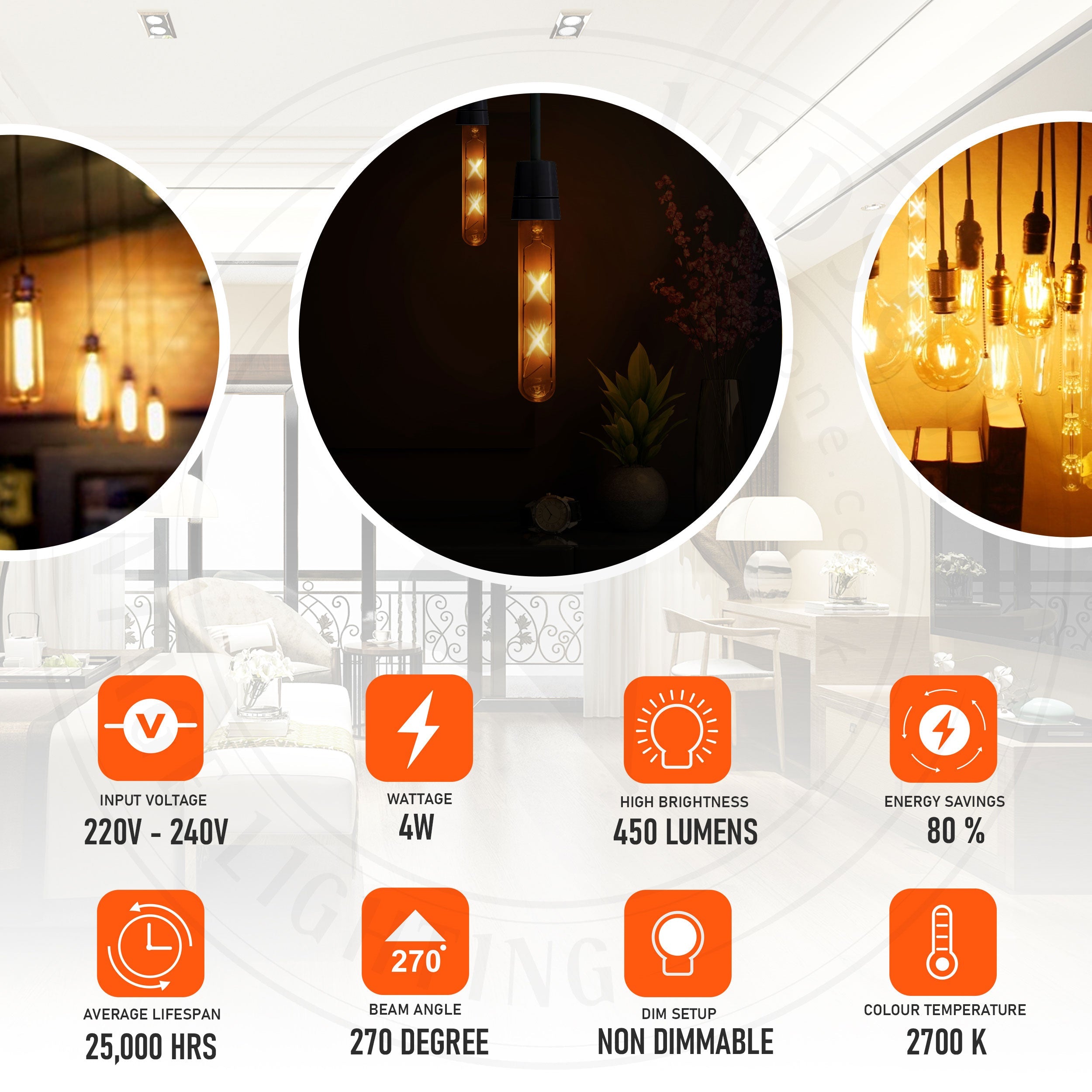 Vintage Amber Glass T185 LED Filament Dimmable Bulb, Warm White 2700K