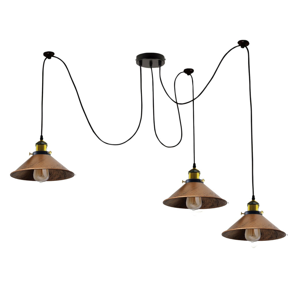 Elegant 3-Way Spider Pendant Light with Brushed Copper Shades, Adjustable Cables