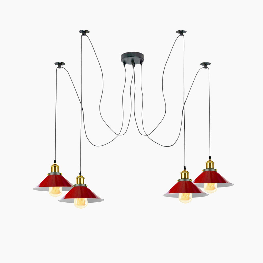 Red 5-Way Spider Chandelier Ceiling Lamp, Adjustable Industrial E27 Indoor Lighting Fixture