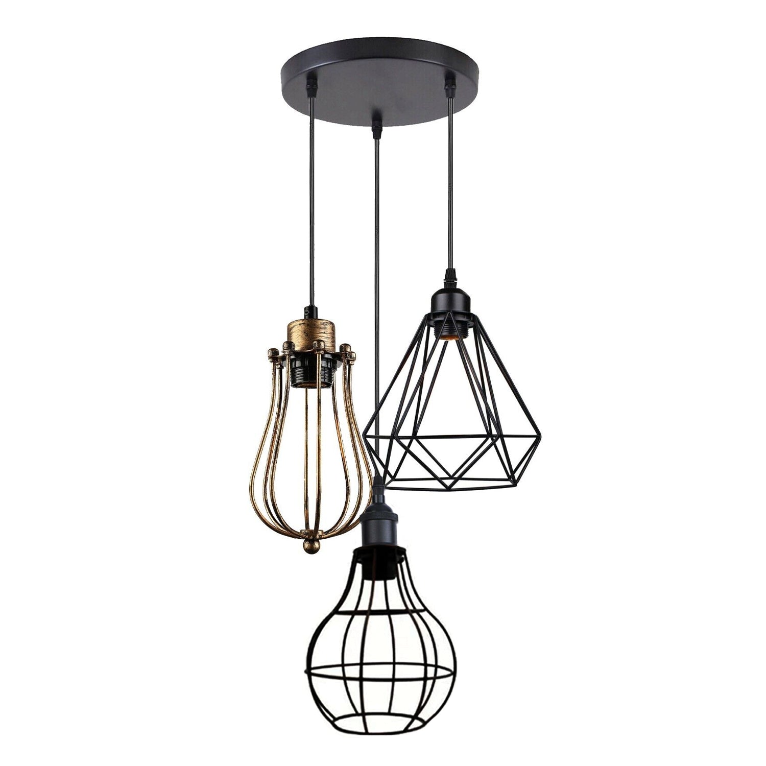 Chic Industrial 3-Light Cage Pendant Chandelier for Kitchen Island Dining