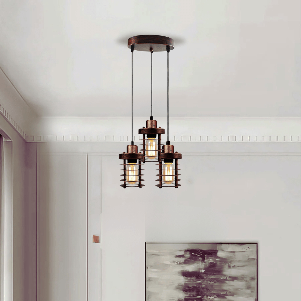 Charming 3-Light Metal Cage Cluster Pendant Ceiling Fixture - Adjustable Industrial Style