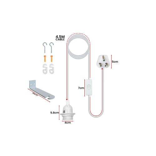 Vintage E27 Hanging Plug-in light with Wall Mount Bracket ~5674