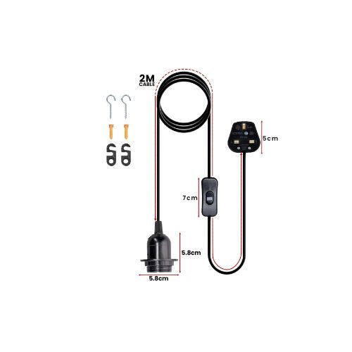 Vintage E27 Hanging Plug-in light with Wall Mount Bracket ~5674