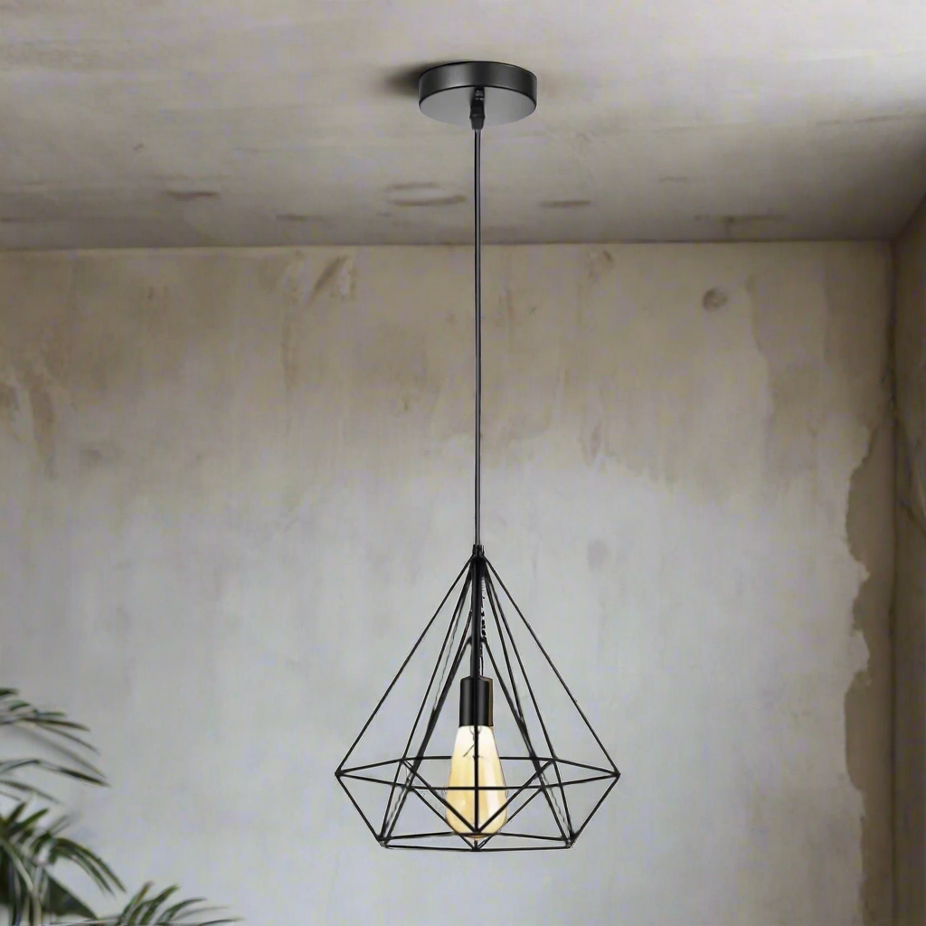 Modern Industrial Diamond Cage Pendant Light Fixture for E27 Bulbs