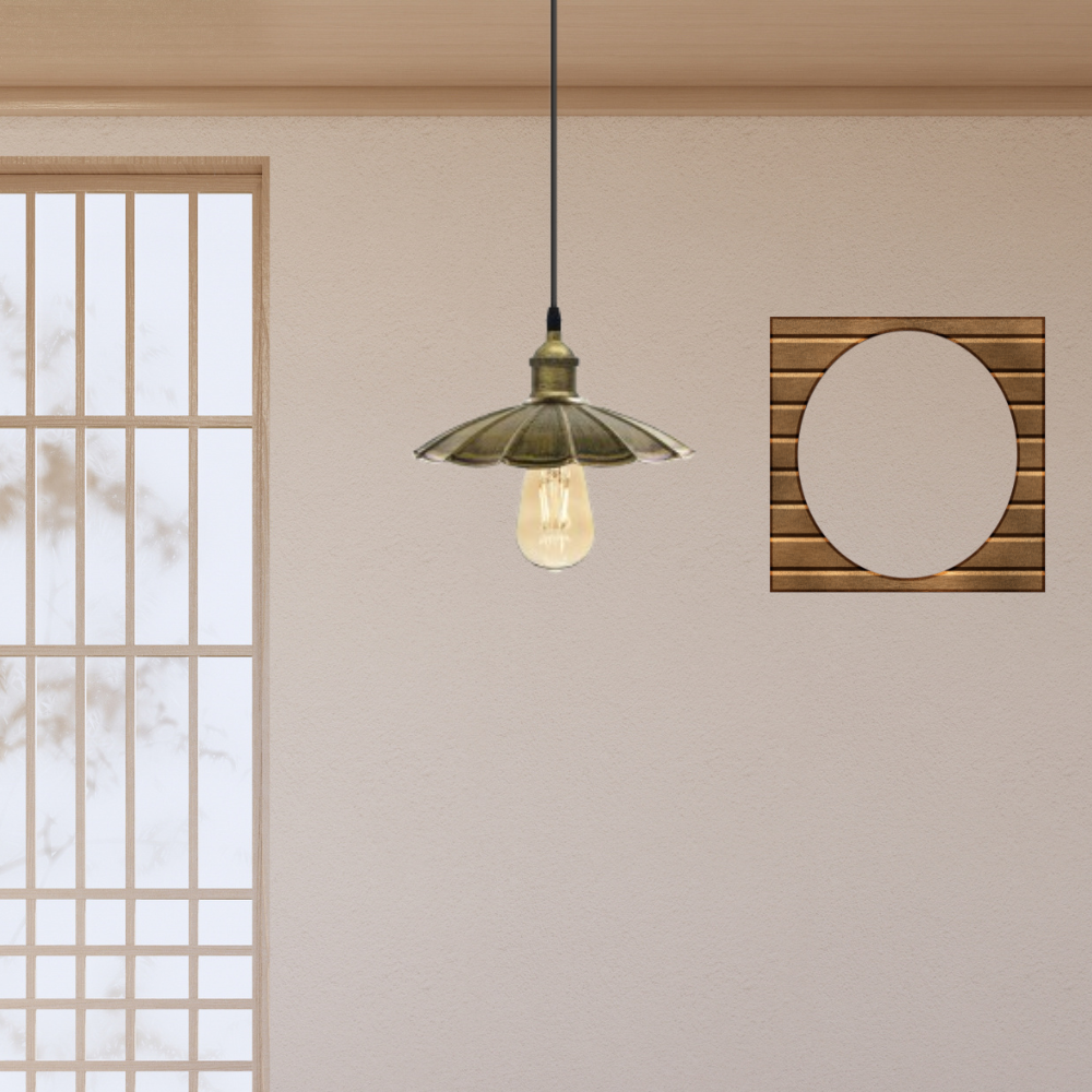 Vintage Industrial E27 Pendant Light with Adjustable Brushed Brass Metal Shade