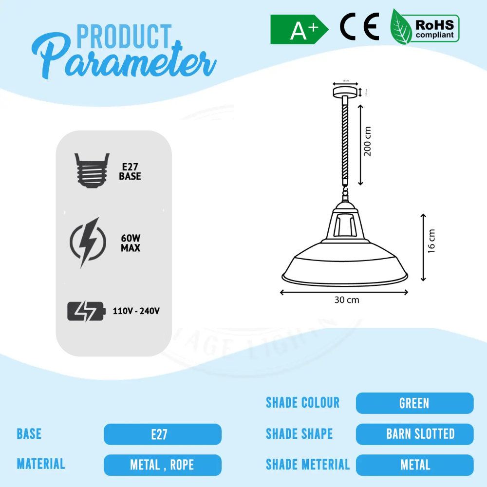 Industrial Hemp Rope Hanging Pendant Light E27 Edison Dimmable Adjustable