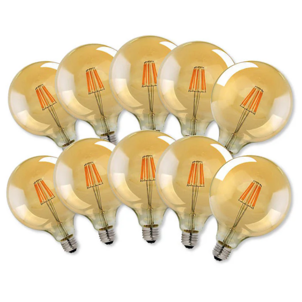 10-Pack G125 E27 8W Dimmable LED Globe Bulb, Vintage Warm White Light