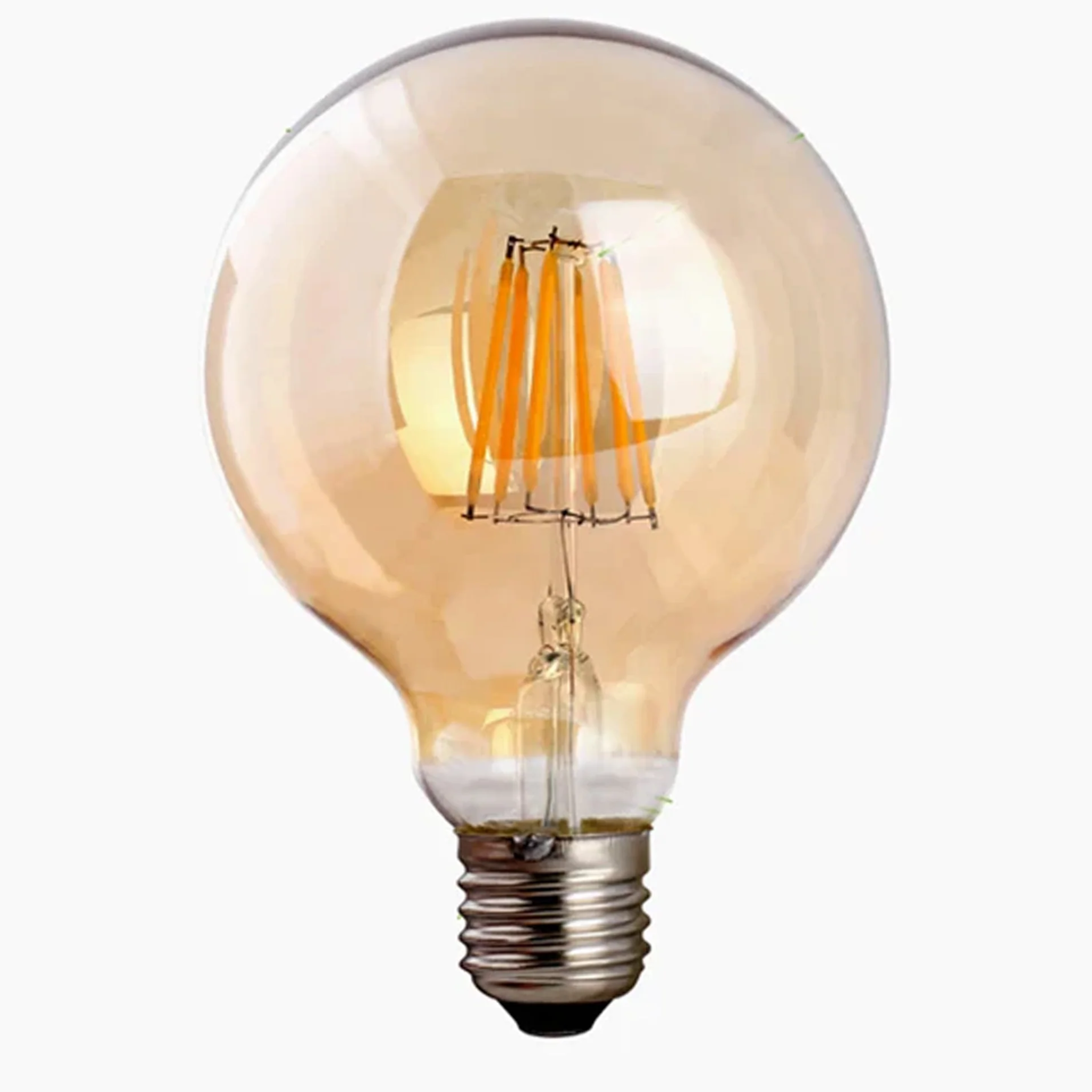 Vintage LED Filament E27 Globe Bulb, Amber Glass, Warm White Light