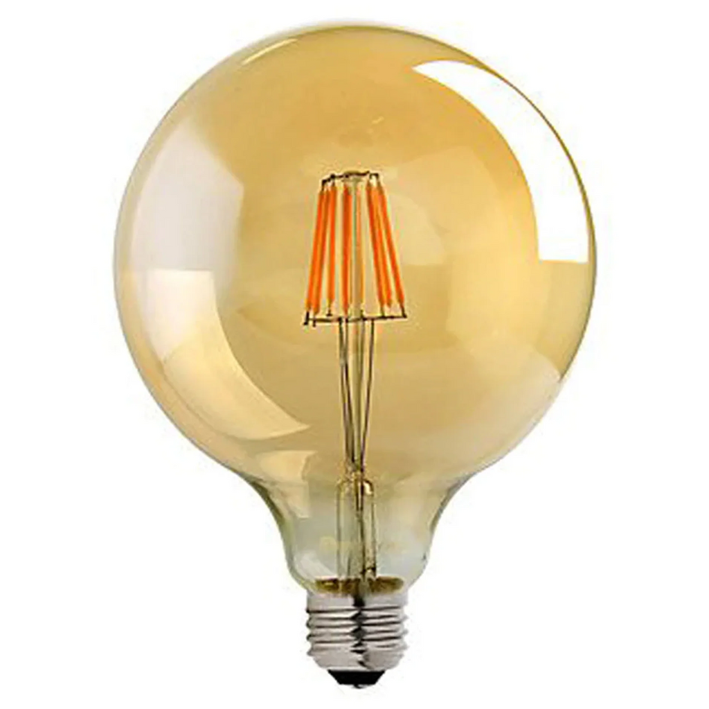 Vintage G125 8W LED Filament Globe Bulb, Amber Glass, E27 Screw Base