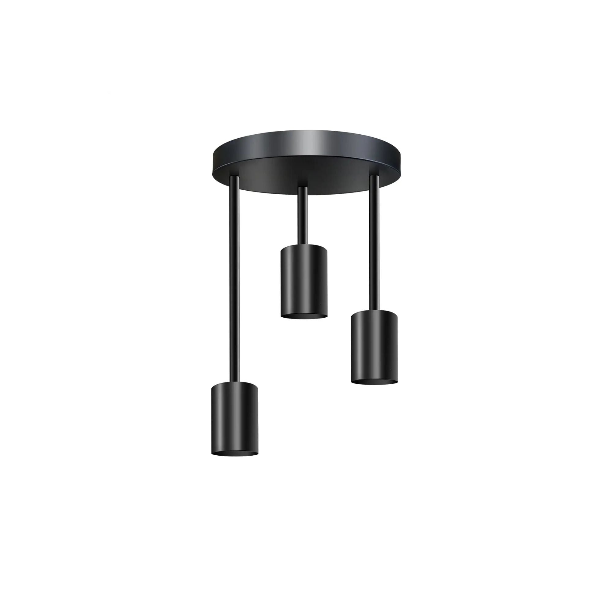 Modern 3-Way Black Metal Flush Mount Ceiling Light Fixture with E27 Sockets