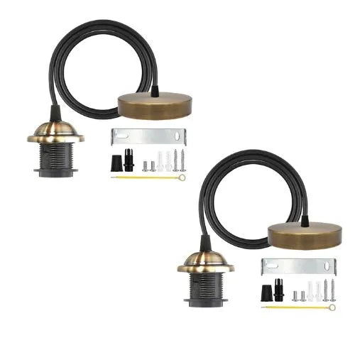 Industrial Metal E27 Adjustable Pendant Light Fixture, Multiple Finishes, Pack Options