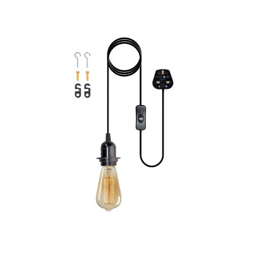 Retro Style Plug-in E27 Hanging Pendant Light Fixture with Wall Mount Bracket