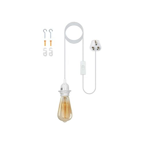 Vintage E27 Hanging Plug-in Wall Light with Adjustable Cable and Bracket