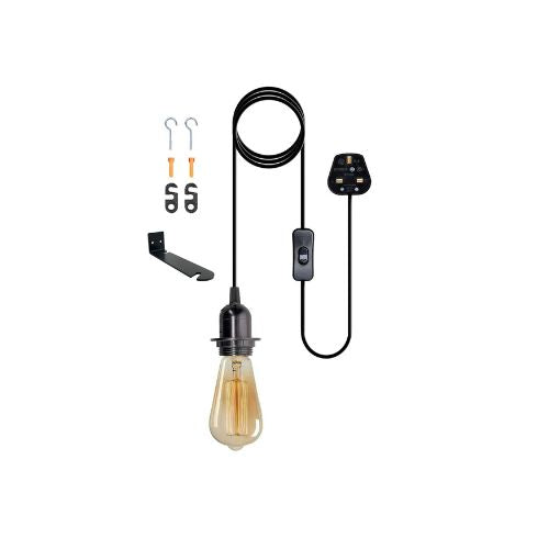 Retro Style Plug-in E27 Hanging Pendant Light Fixture with Wall Mount Bracket