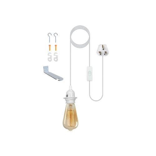 Vintage E27 Hanging Plug-in light with Wall Mount Bracket ~5674