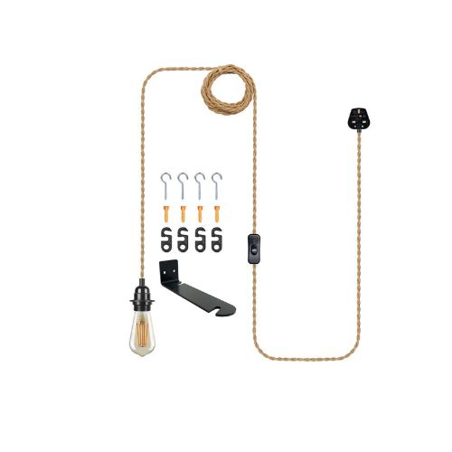 Vintage E27 Hanging Plug-in light with Wall Mount Bracket ~5674