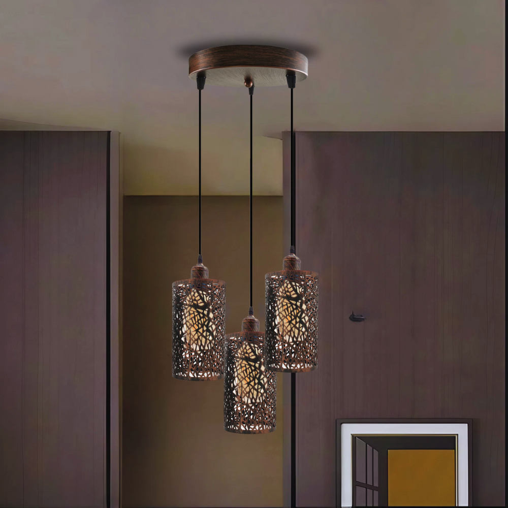 Industrial Vintage Retro 3-Way Round Ceiling Pendant Light Kit Metal Cages
