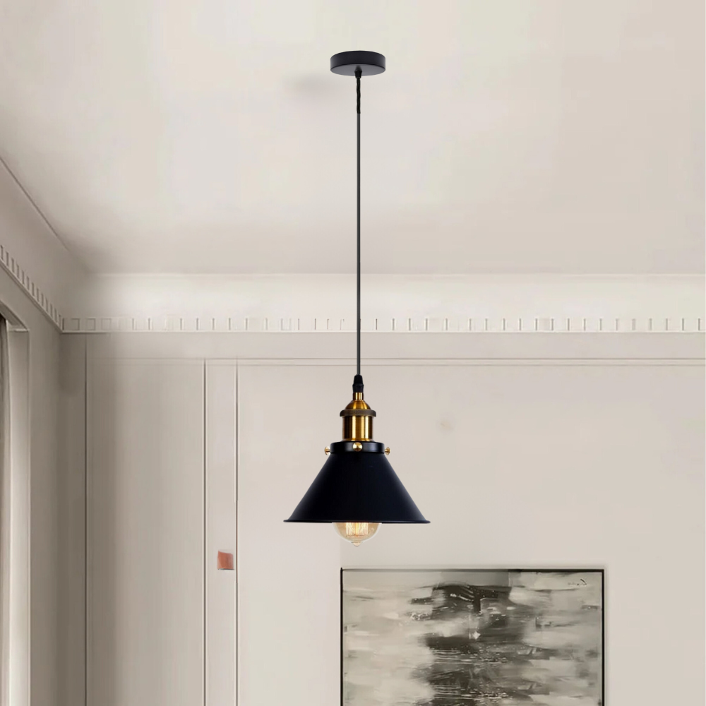 Modern Industrial Metal Cone Pendant Light, Adjustable Cable, Multiple Finishes