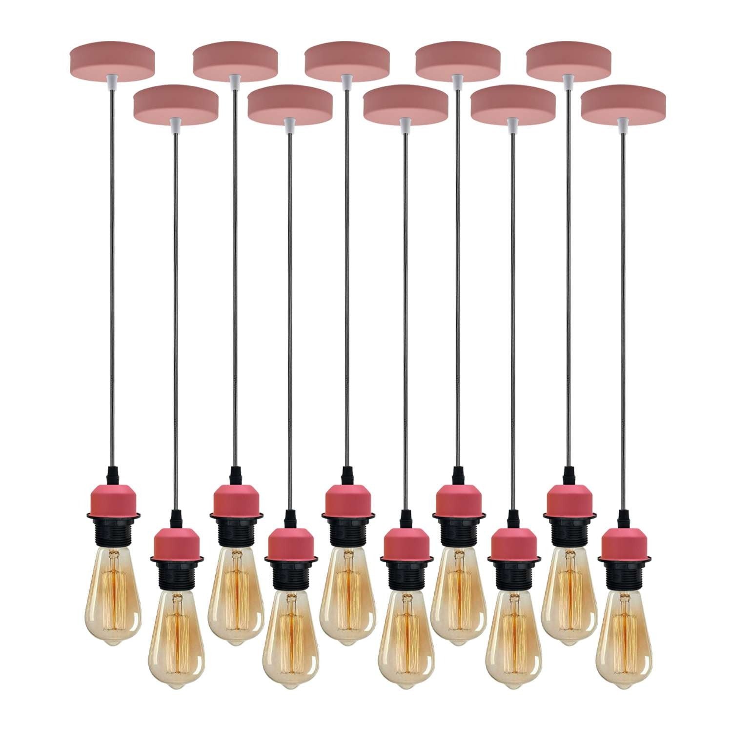 Chic Pink Metal Pendant Light Fixture with Adjustable Cable for E27 Bulbs