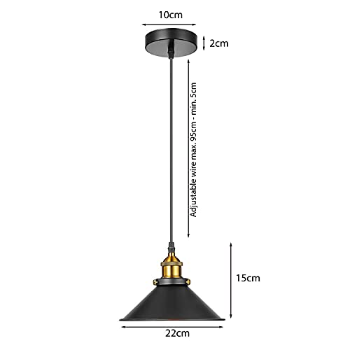 Industrial Cone Shade Metal E27 Ceiling Pendant Light, Modern Black Hanging Lamp