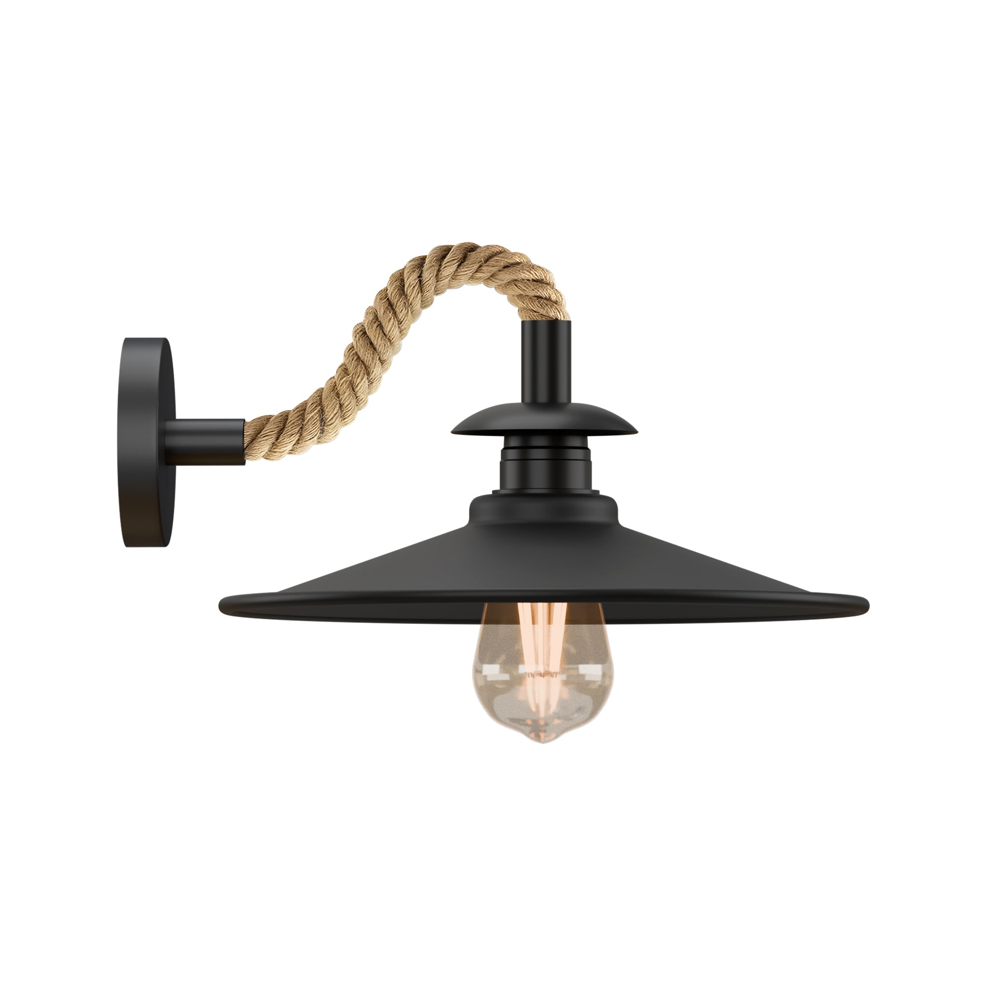 Vintage Hemp Rope Wall Sconce Industrial Metal Flat Shade Light